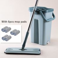 Serpillère,Balai serpillère à plat avec tampon microfibre et seau automatique, pour le nettoyage humide-à - Type Green 6 mop pads