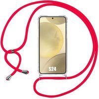 Coque pour Samsung Galaxy S24 - Protection Transparent Coin Renforcé + Bandoulière Rouge