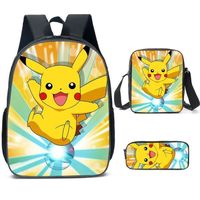 Pikachu Pokemon Sac à dos 3 pièces pour enfants,garçons et filles,sac à dos avec boîte à Lunch et trousse à crayons