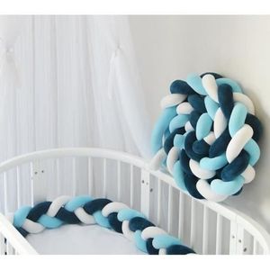 TOUR DE LIT BÉBÉ 3M Tour de Lit Coussin Serpent Coussin Tressé Pare-chocs Velours Protection Bébé- Bleu Foncé+Bleu+Blanc