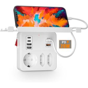 MULTIPRISE Multiprise murale PD20W avec interrupteur et charge rapide USB-C et USB-A