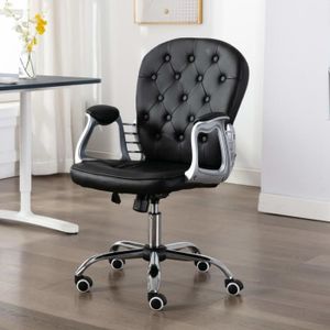 CHAISE DE BUREAU Chaise de bureau pivotante - Similicuir - Noir - Hauteur réglable - Roulettes flexibles en PU