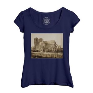 T-SHIRT T-shirt Femme Col Echancré Bleu Cathedrale Notre Dame De Paris 1860 Photo Rare Vintage Ancien