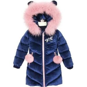 DOUDOUNE Enfants Fille Manteau Epaisse Hiver Automne Velvet Mi Longue Vêtement Doudoune Chaud Capuche Fourrure Zip Poches Parka A