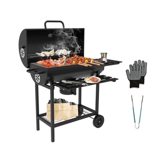 Barbecue De Camping Au Charbon De Bois Avec Grille De Cuisson, Roues