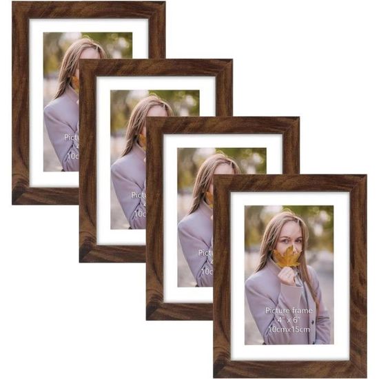 Lot 3 Cadres Photo 30x40cm Bois Marron Rustique - Avec Passe-partout Mural