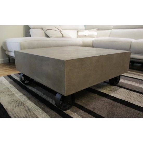Table basse en béton avec roulettes - mobilier tendance design loft  - style moderne contemporain