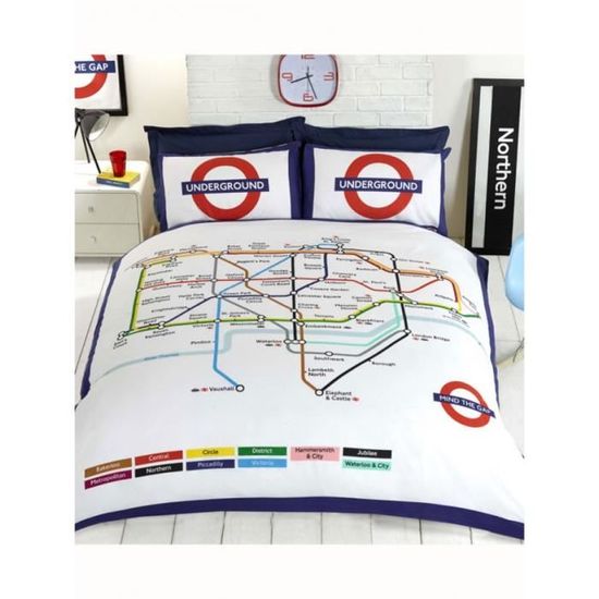 London Underground Parure de couette carte du métro de literie réversible-simple & double 
