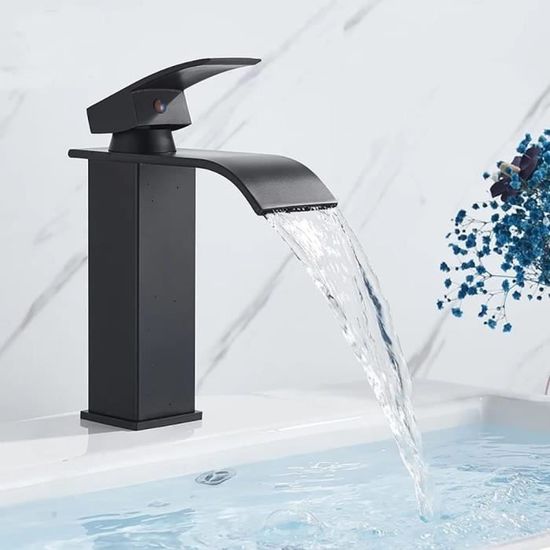 Mitigeur De Lavabo Cascade, Robinet Salle De Bain Noir, Robinet Lavabo Design Elégant