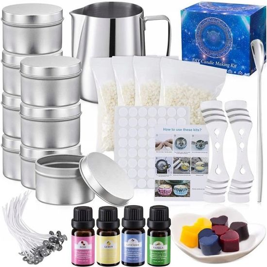 Kit Fabrication Bougie Maison Bougies Parfumées DIY Kit Fabrication Bougies TOSUTO - Cire Soja, Parfums, 8 Pots - DIY Bougies Parfumées Kit Bougies Parfumées DIY Kit Pour Fabriquer Des Bougies