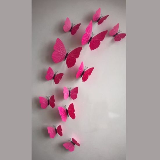 3D Art Stickers muraux 12pcs Rose Papillon PVC Decal Maison Bricolage  papier Décoration - Cdiscount Maison