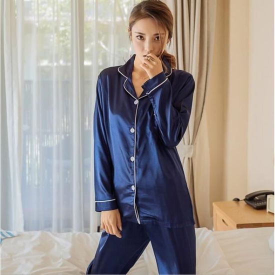 Pyjama Femme Ensemble de 2 pièces en satin,avec haut à manches trois  quarts+short - Bleu Bleu - Cdiscount Prêt-à-Porter