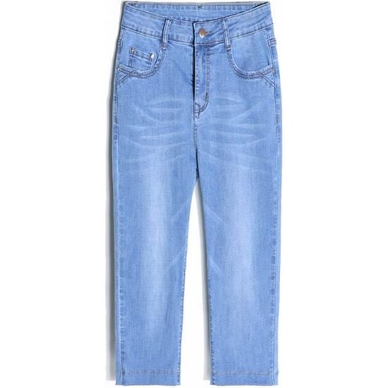 Corsaire jean femme taille haute sale