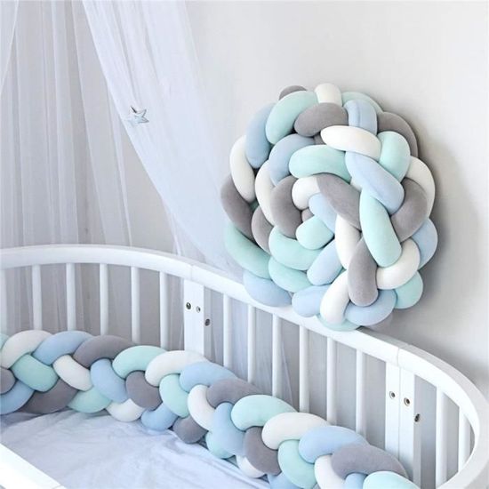 Tour de Lit Bébé Tressé Velours Pare-chocs Berceau - XICHAO - Bordure de lit  200cm - Bleu/Vert/Blanc/Gris - Cdiscount Puériculture & Eveil bébé