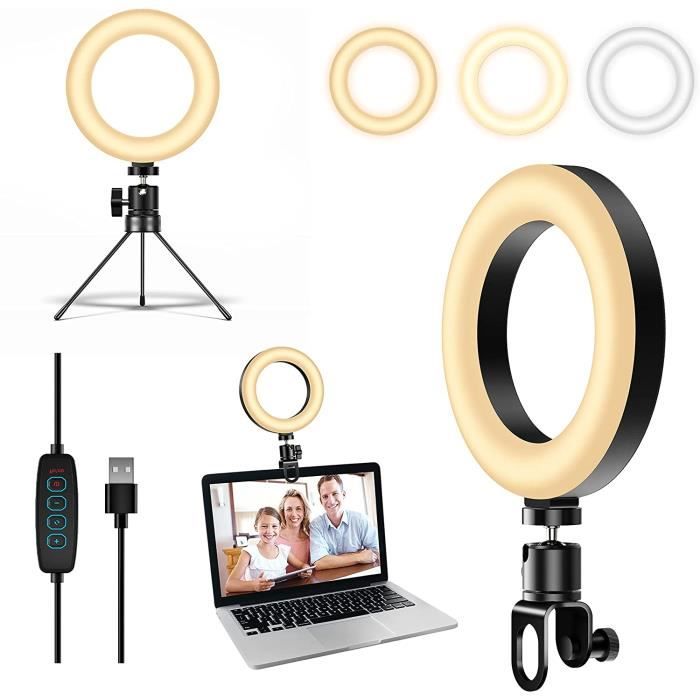 Ring Light pour Ordinateur Portable Kit d'éclairage de vidéoconférence avec Clip pour Téléphone Lampe de Maquillage LED à Intensité Variable Anneau Lumineux 5 Modes d'Eclairage Lumière 
