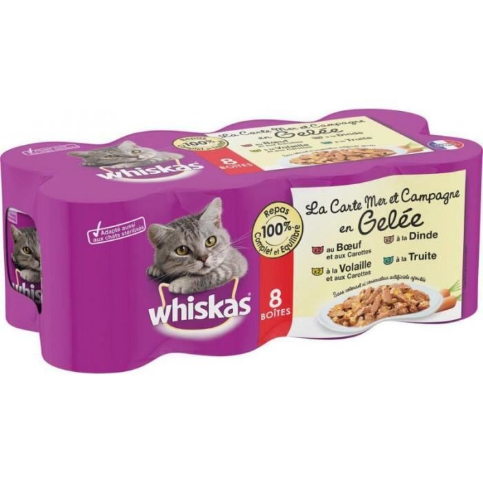 Comparer les prix de Aliments humides pour chats - WHISKAS - Gelée Recette Gourmande - Lot de 2 - 8x390g - Pâtée pour chats adultes
