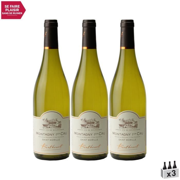 Montagny 1er Cru Sainte-Morille Blanc 2020 - Lot de 3x75cl - Domaine Berthenet - Vin AOC Blanc de Bourgogne - Cépage Chardonnay