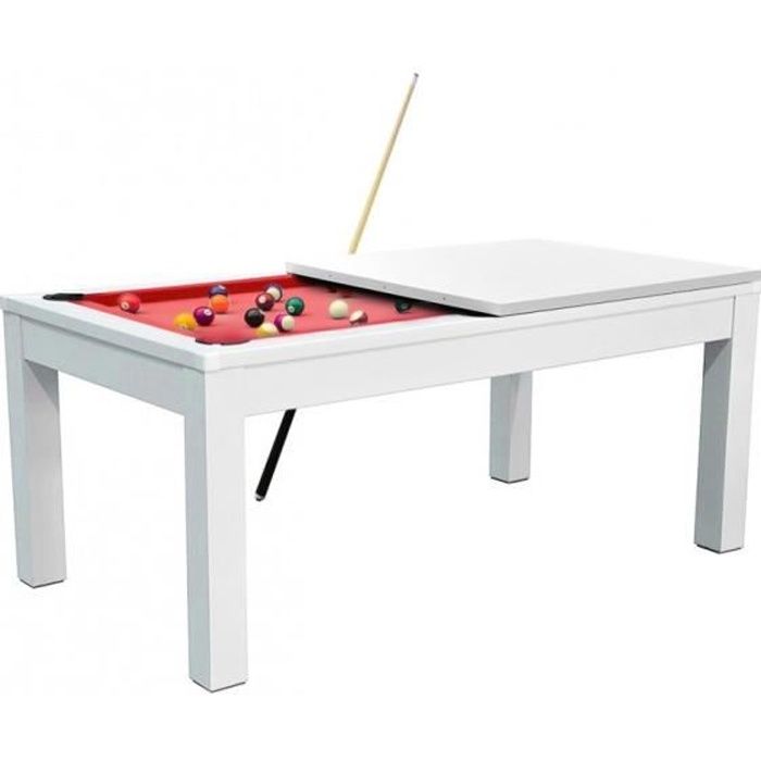 Meyer TableBillard - Table Billard Convertible Blanc 7ft - Blanc - Tapis Rouge - 213 x 112.5 x 82.5 cm