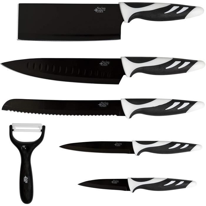 COUTEAU Swiss Chef Jeu de 6 couteaux de cuisine de style suisse Noir-blanc noir186