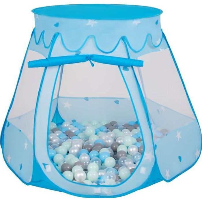 Selonis Tente 105X90cm-100 Balles Plastiques Château Piscine À Balles Pour Enfants, Bleu: Perle-Gris-Transparent-Babyblue-Menthe