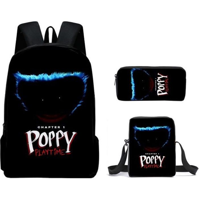 Combinaison 3 pcs Poppy Playtime Huggy Wuggy Sac à Dos, Sacoche et Trousse à crayons - D