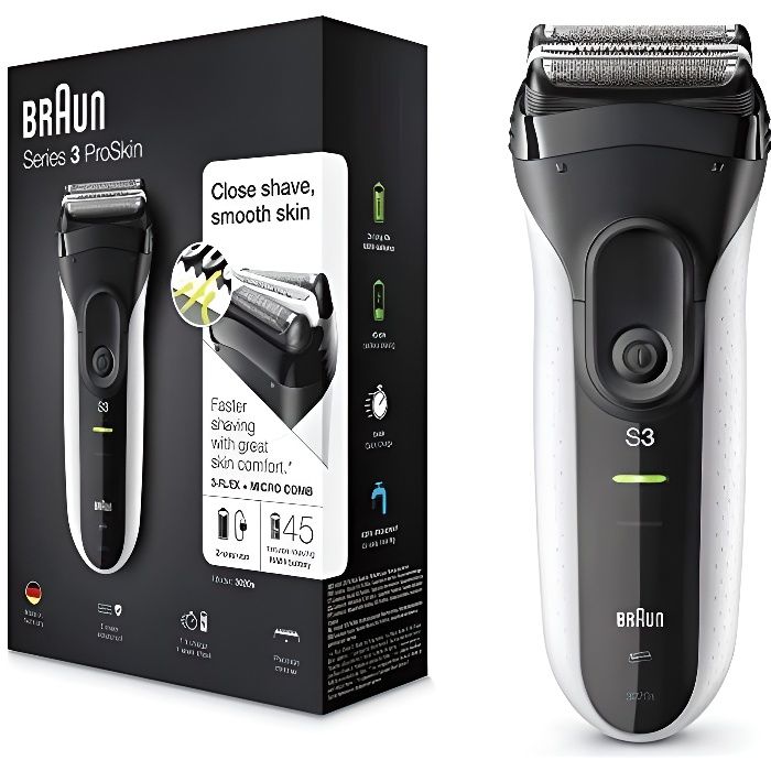 Braun Series 3 ProSkin 3020s Rasoir Électrique Homme Barbe, Noir-Blanc - Rasoir Électrique Rechargeable 4210201124702