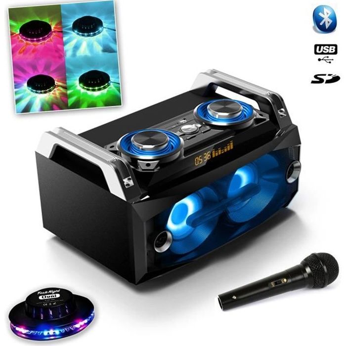 Système portable SPLBOX 120W USB SD FM Bluetooth + Micro Noir Dj karaoké + Effet UFO OVNI