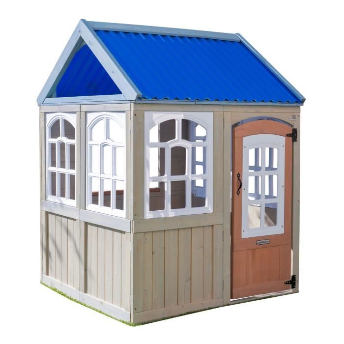 KIDKRAFT - Maisonnette cabane en bois Cooper - 100 % cèdre - 5 fenêtres - Porte avec aimant - Beige et bleu