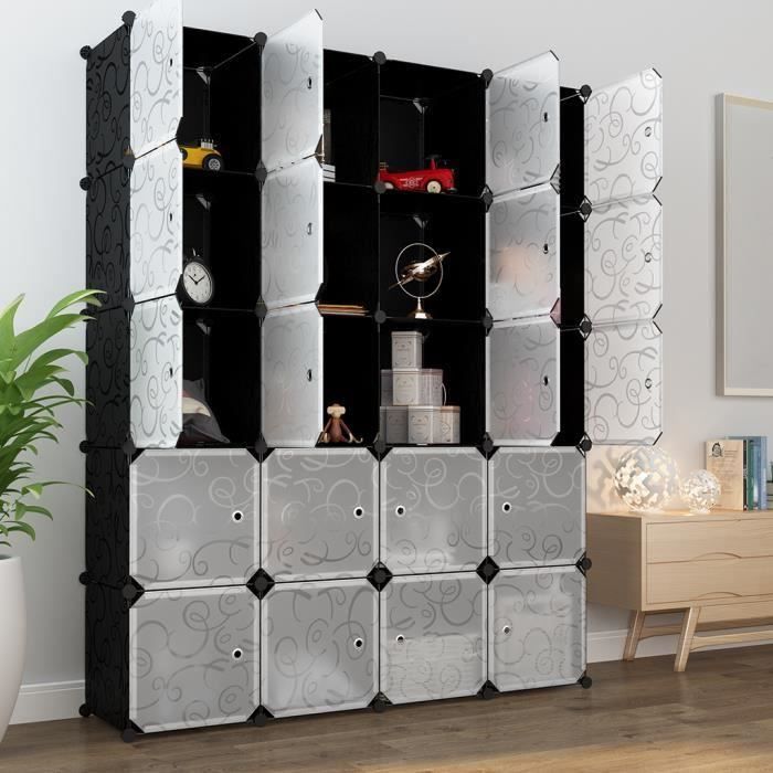 LANGRIA 20 Cubes Penderie Modulable avec Portes - Portable par cube - Motif bouclé noir et blanc)