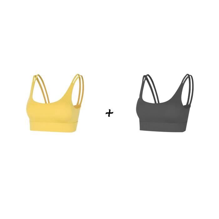 2 pièces Femme Sous vetements Bustier corset pour Jogging Yoga Gym Fitness(Couleurs différentes et Même taille)-S-Noir-Jaune