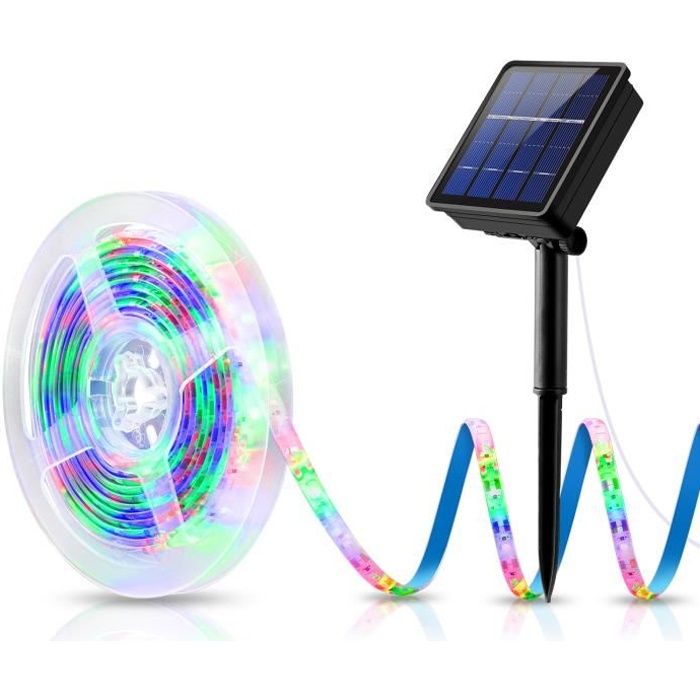 Noël Solaire Ruban Lumineux LED 3 M Multicolore 180 LED Bande Flexible Lumineux, 8 modes d'éclairage - Multicolore