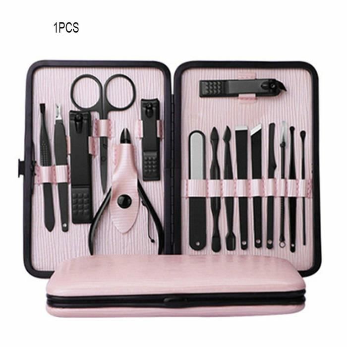 Kit Manucure Pedicure, Coupe-ongles 16 pièces Set de voyage Ciseaux à ongles en Acier Inoxydable, Soins des Ongles avec étui en Cuir