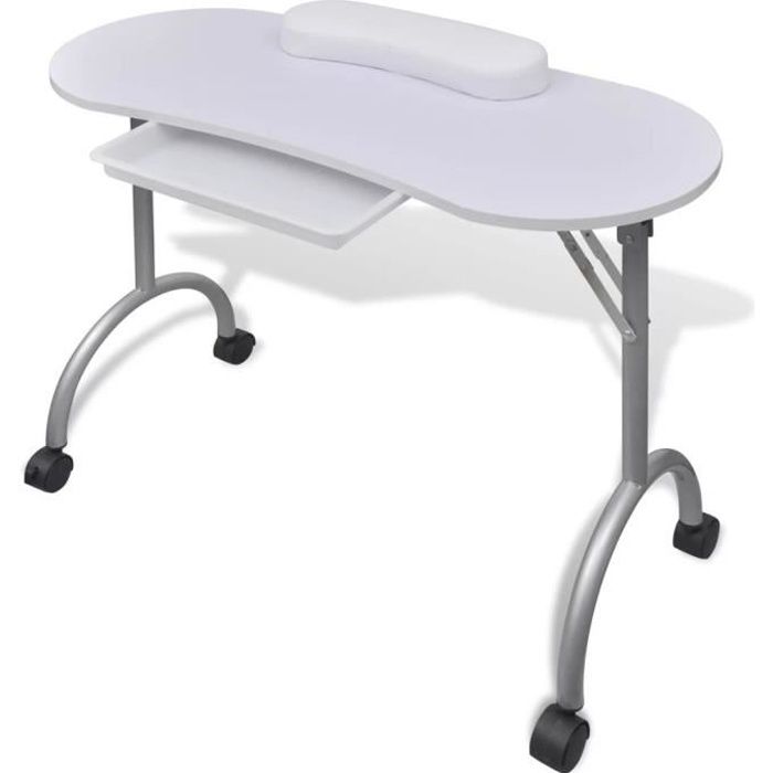 Table de manucure cosmétiques pliante 90 x 37 x 68 cm beauté table de travail informnatique avec roulettes pour ongles-blanc