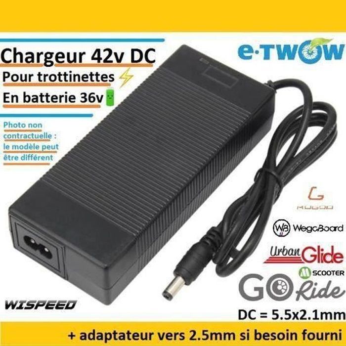Chargeur 42v DC pour trottinettes électrique en 36v Etwow, Go ride , Kugoo , Urbanglide , wispeed , wegoboard , Megawheels Cable