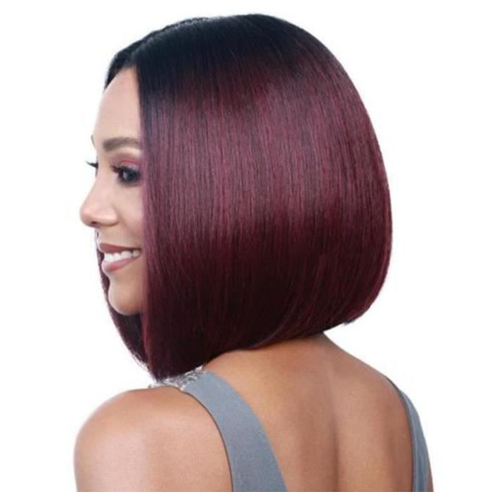 Perruque Cheveux Humain Femme Naturels Courte Longueur:38-41cm Style Bob front wig Perruque Rouge Vineux