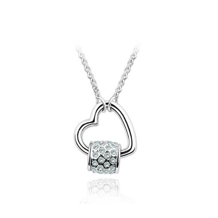Collier Kiss Coeur et Cristal Bleu de Swarovski Element - Blue Pearls
