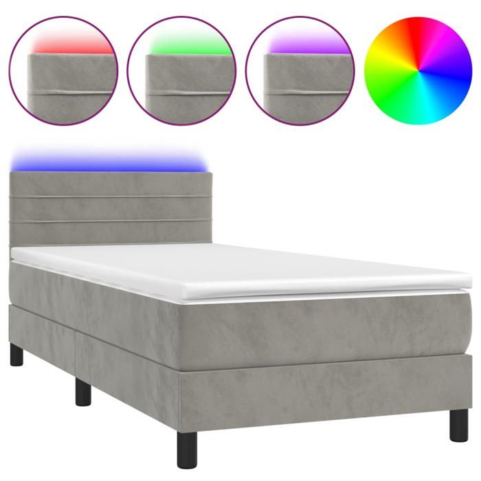 cadre de lit led avec soier tête de lit matelas 90 par 200 tissu velours gris clair