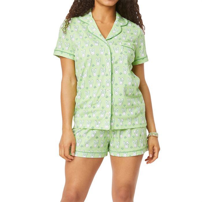 Pyjama Femme été 2 Pièces - Haut Manches Courtes Col Rond - Short Taille élastique - Imprimé Baleine - Coton Doux