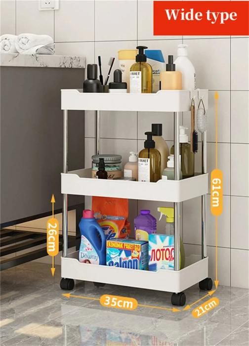 Sywhitta Chariot de rangement à roulettes à 3 niveaux avec poignée, chariot de rangement multifonction pour cuisine, salle de bain, salon, bureau, blanc Sywhitta Chariot de rangement à roulettes à 3 niveaux avec poignée, chariot de rangement multifonction pour cuisine, salle de bain, salon, bureau, blanc