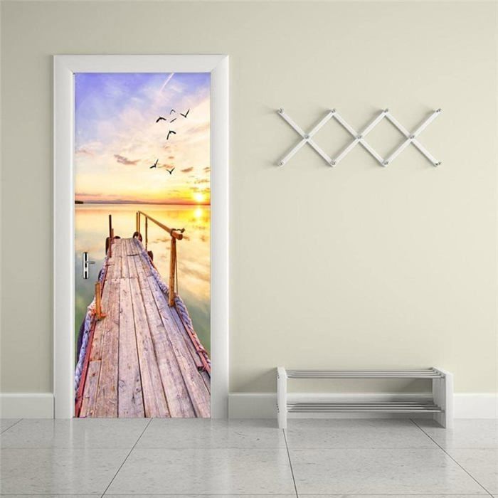 Sticker Porte Effet 3D Rayures Argentées 77x200cm - Autocollant PVC Imperméable Pour Décoration Chambre, Salle De Bain, Cuisine