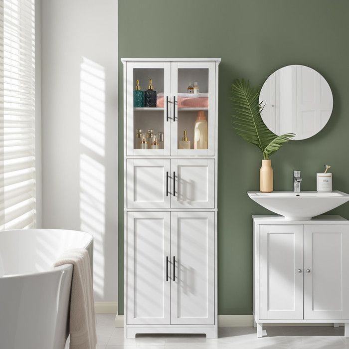 Colonne Salle de Bain avec 6 Portes Armoire Haute Salle de Bain pour Salon Cuisine 60x30x170cm Blanc