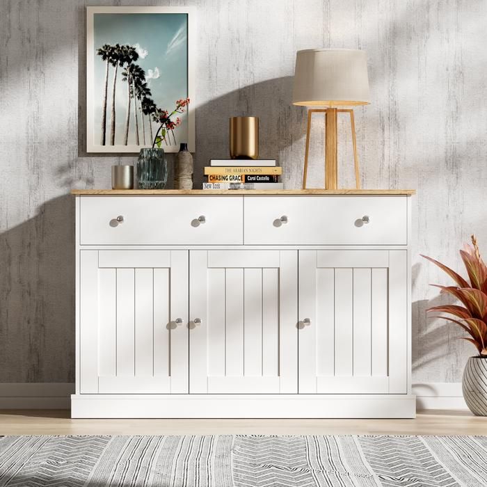 Buffet de cuisine avec portes et tiroirs buffet pour salon et salle à manger 120x36x80 5 cm blanc