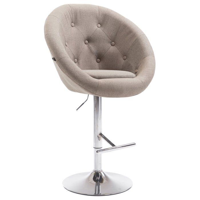 Tabouret de bar design moderne forme œuf capitonne avec repose pieds en metal chrome tissu taupe TDB10342