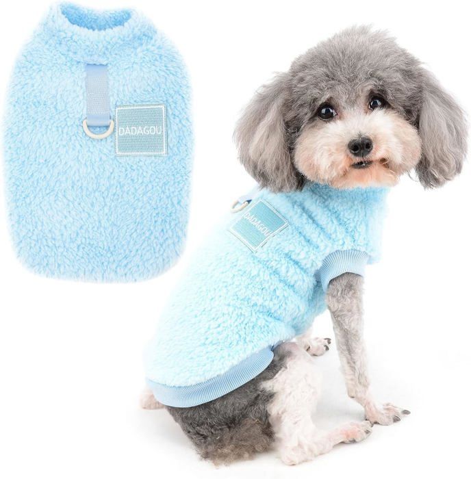 Pull-Overs en Polaire pour Petits Chiens Manteau dhiver Chaud Doux et Pelucheux avec Anneau en D pour Harnais Bleu S