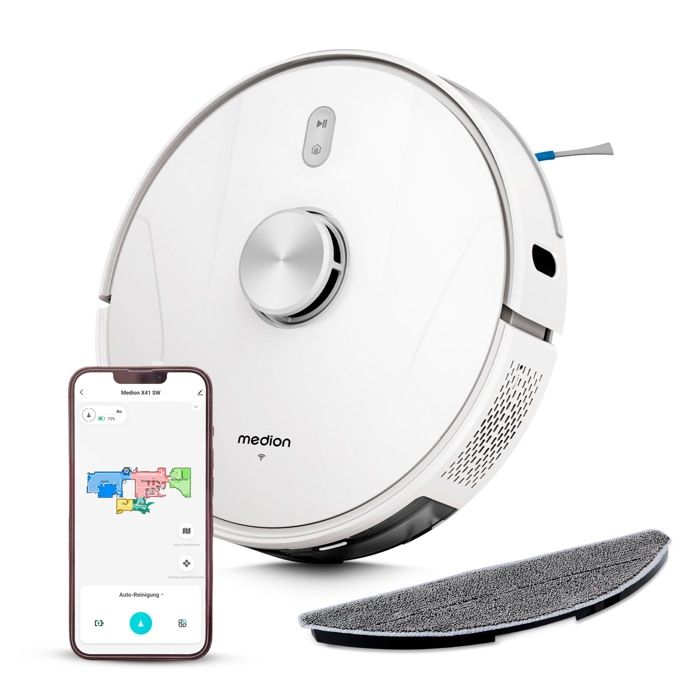 MEDION Robot aspirateur avec navigation laser et fonction balayage X41 SW (Puissance daspiration élevée 8000Pa aspirateur robot
