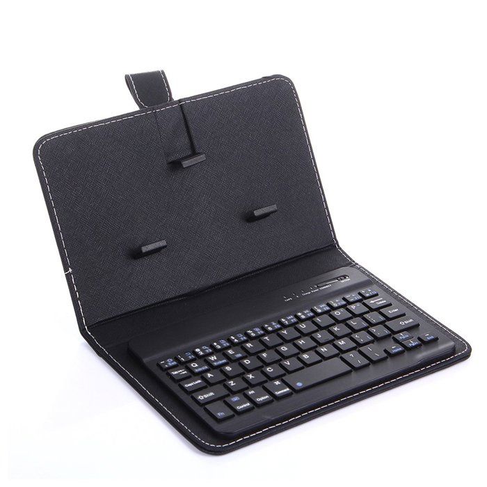 Clavier Bluetooth sans fil pourtablette Mini clavier téléphone portable clavier de jeu étui en polyuréthane Support(black)