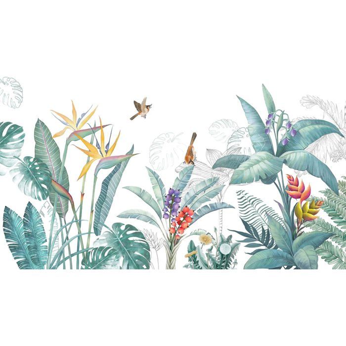 3D Papier Peint Panoramique Jungle Soie Vert Plante Tropicale Nature ...