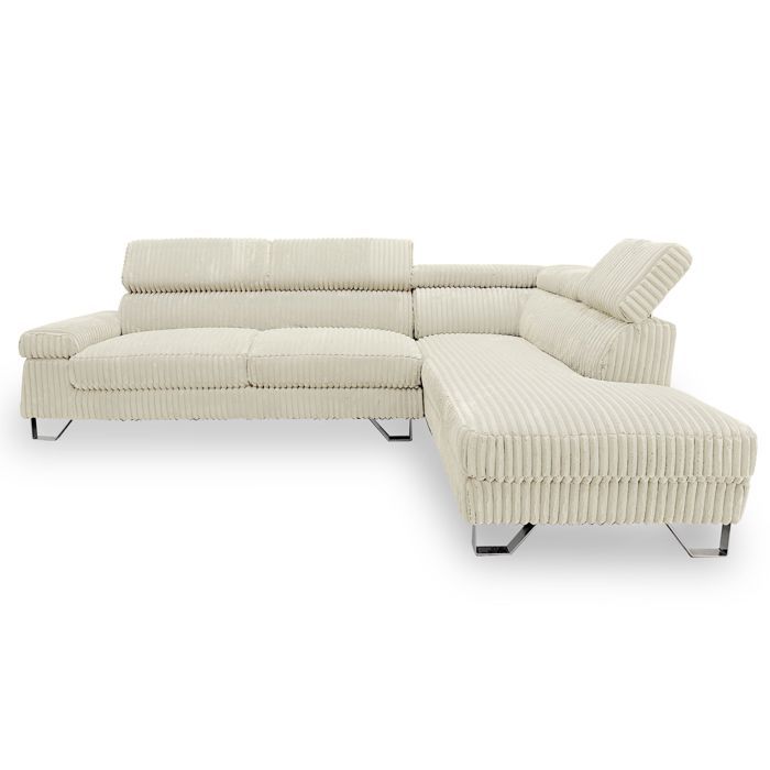 MENZZO Canapé dangle à droite avec têtières relevables Quentin Velours côtelé Beige -L260 x P170 x H74 cm MENZZO Canapé dangle à droite avec têtières relevables Quentin Velours côtelé Beige -L260 x P170 x H74 cm