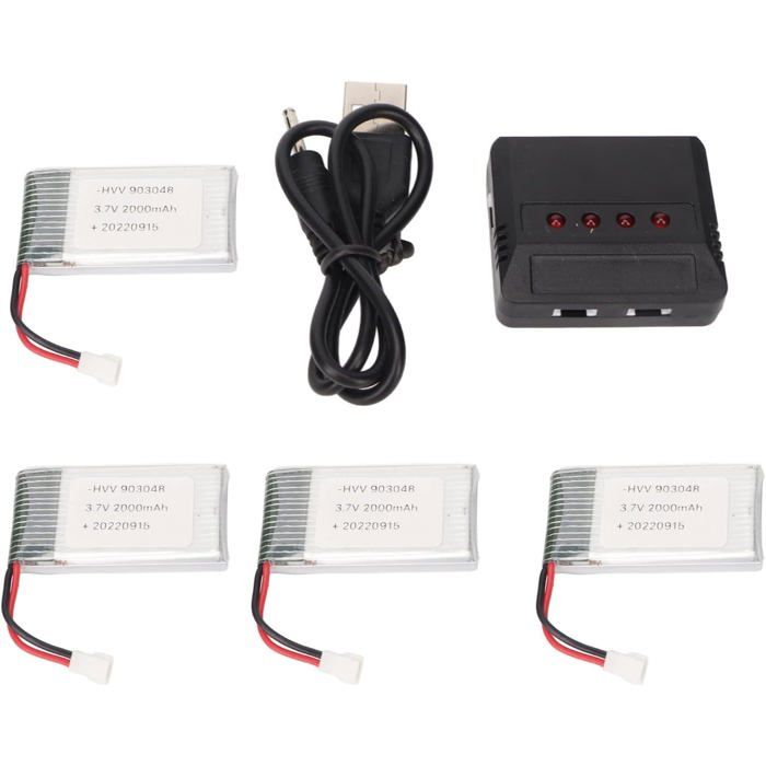 4PCS batterie RC drone 3.7V 2000mAh avec chargeur compatible avec KY601S H11D H11C PZCC 4PCS batterie RC drone 3.7V 2000mAh avec chargeur compatible avec KY601S H11D H11C PZCC