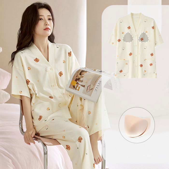 Pyjama d'été pour femme ECELEN Avec coussinet de poitrine - Main Image